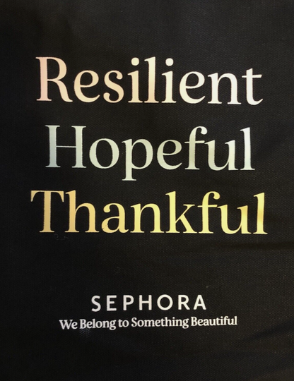 3 SEPHORA Black Tote Bag Resilient Hopeful Thankful Reusable Shopping Canvas NEW