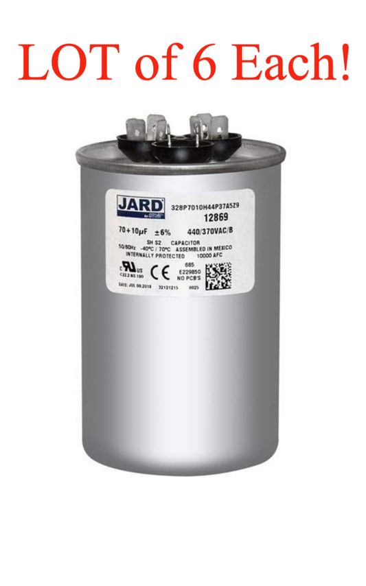 JARD 12869 70+10MFD  370/440VAC Round Motor Run Capacitor LOT of 6 Each