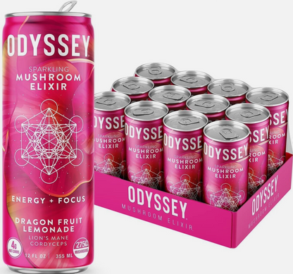 12 Odyssey Mushroom Elixir Dragon Fruit Lemonade Sparkling Mushroom Elixir 12 OZ