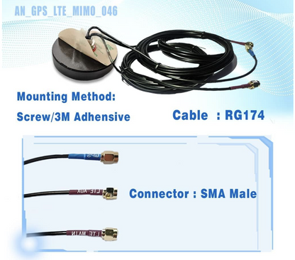 Combo Cellular MIMO 4G 3 Leads GPS & 4G LTE 2X2 MIMO 698~2690 MHz Combo Antenna