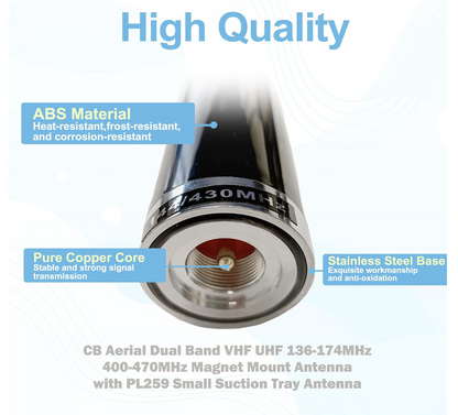 Vehicle Ham Radio Antenna Dual Band VHF/UHF 144/430MHz Magnet Base PL259 16FT