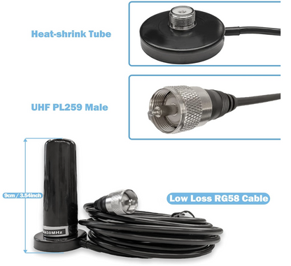 Vehicle Ham Radio Antenna Dual Band VHF/UHF 144/430MHz Magnet Base PL259 16FT