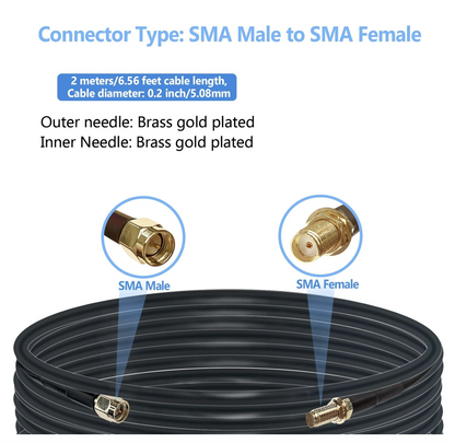 LMR200 Equivalent 2M (6.56 feet) SMA Male to SMA Female Coax Cable 50 Ohm