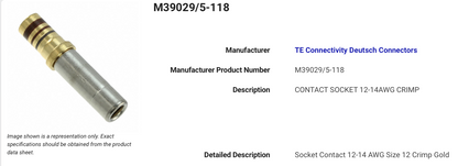 100 M39029/5-118 TE Deutsch Socket Contact 12-14AWG Crimp for Circular Connector