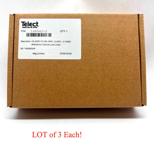TELECT CA ASSY FO SM MPO LC/APC 12 FIBER BREAKOUT 900UM LOW LOSS 148942-2 3 Each