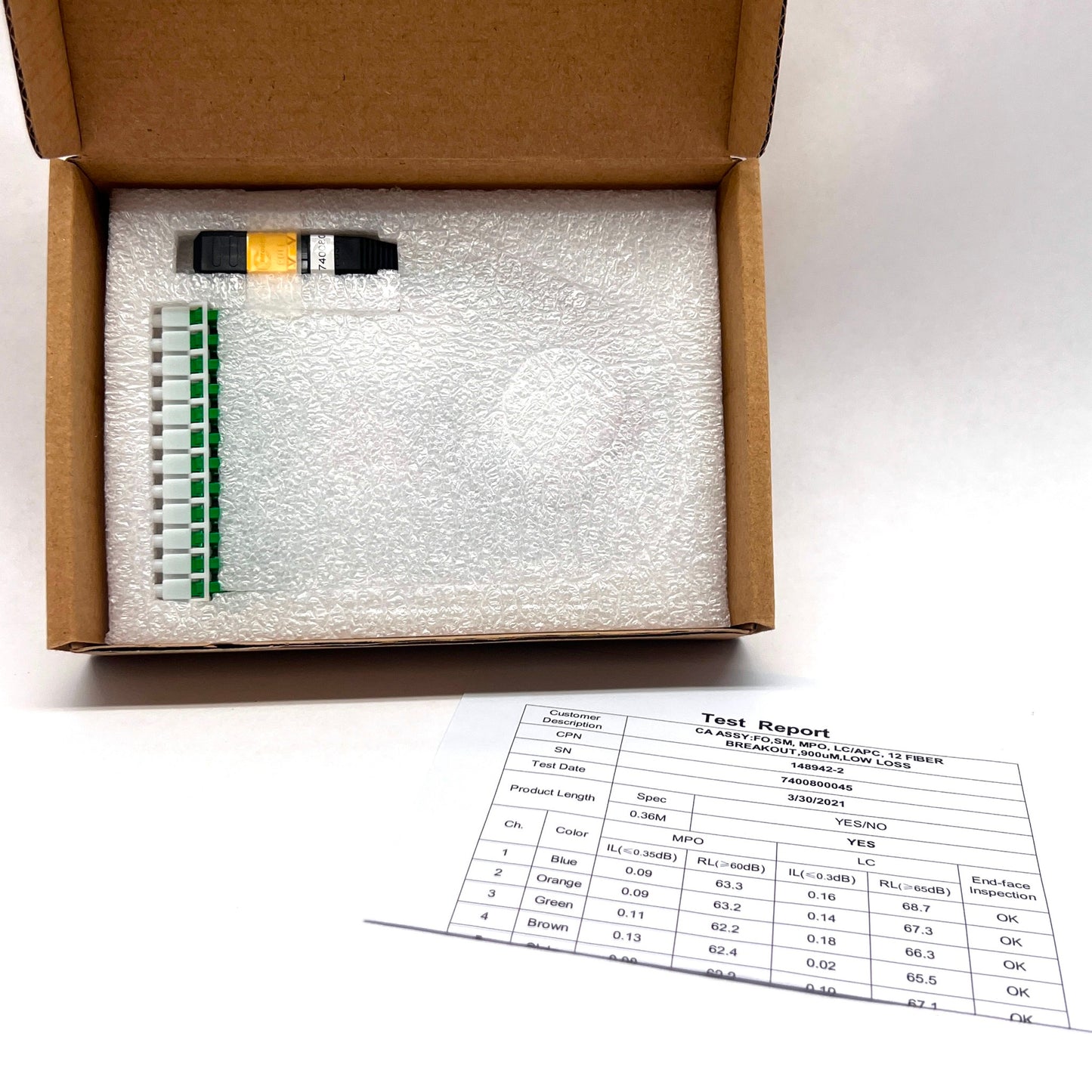 TELECT CA ASSY FO SM MPO LC/APC 12 FIBER BREAKOUT 900UM LOW LOSS 148942-2 3 Each