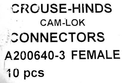 Crouse-Hinds A200640-3 Cam-Lock Connectors Contact Female Box of 9 Each