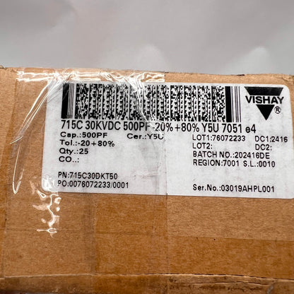 VISHAY 715C30DKT50 Capacitor High Voltage Ceramic 500PF 30KV Y5U -20+80% New