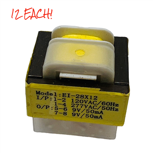Transformers 120V In 9V 50 mA Out Dual EI28X12 - 12 Each New PC Mount
