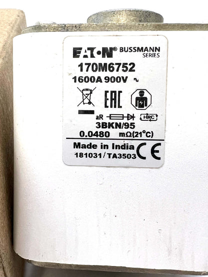 EATON BUSSMANN 170M6752 High Speed Square Body Fuse 700V (UL) 690V (IEC) 1600AMP