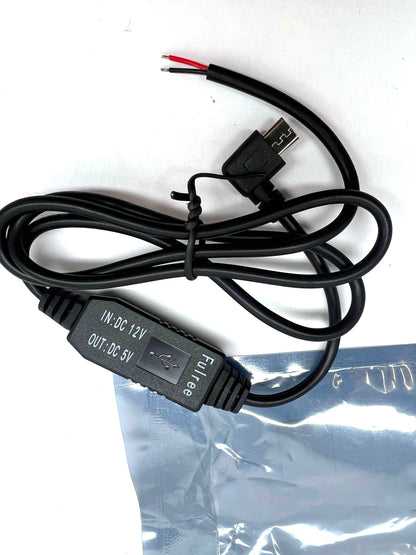 12 VDC to 5VDC DC-DC Converter 3A Angled 90 Degree Micro USB Adapter 30" Cable