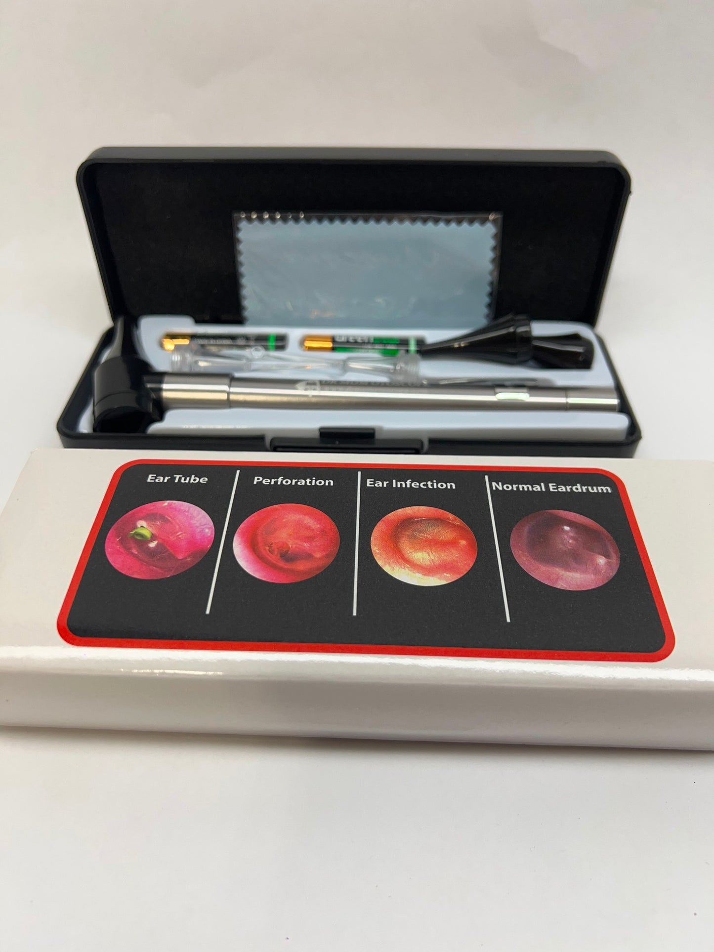 LED Lighted Curettes Slimline Stainless Pocket Otoscope Glass Lens with Case NEW