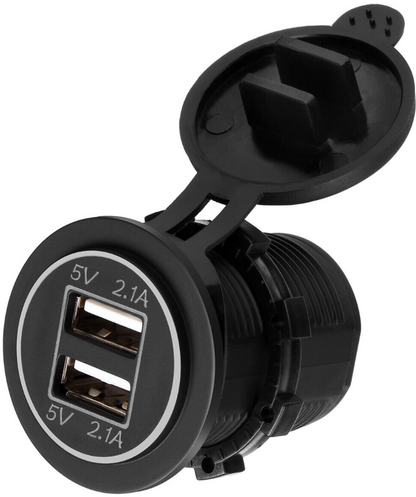 Dual USB Charger Socket Waterproof Power Outlet 12V/24V 2.1A & 2.1A for Car Boat