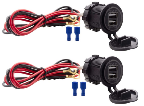 Dual USB Charger Socket Waterproof Power Outlet 12V/24V 2.1A & 2.1A for Car Boat